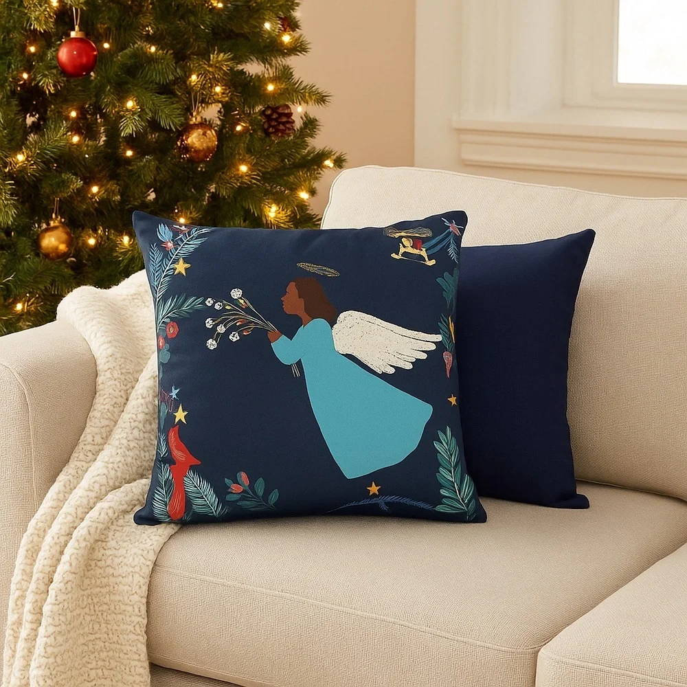 Bundle of Two NWT Navy Light Up Pillow within Brown Angel and Plain Navy Pillow